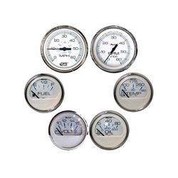 Faria Beede Instruments Chesapeake White w/Stainless Steel Bezel Boxed Set of 6 - Speed Tach Fuel Level Voltmeter Water Temperature & Oil PSI KTF063