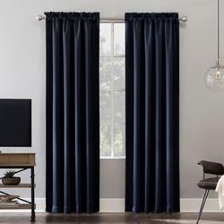 Wide Width Sun Zero™ Oslo 100% Blackout Rod Pocket Panel by BrylaneHome in Indigo (Size 52" W 63" L)