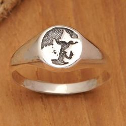 Globe Glam,'Sterling Silver Signet Ring with World Map Motif from Bali'