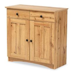 Lauren Wood 2-Door Buffet Kitchen Cabinet Furniture by Brylane Home in Oak Brown Black