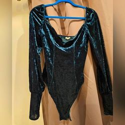 Free People Tops | Green Free People Velvet Body Suit Size Medium. Never Worn. | Color: Green | Size: M