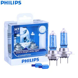 Philips Crystal Vision H7 12V 55W PX26d 12972CVSM 4300K luce frontale alogena per auto bianca brillante Hi/lo Beam fendinebbia (confezione doppia)