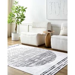 Sabia 5'3" x 7'7" White/Silver Gray/Ivory/Charcoal/Slate Blue Washable Area Rug - Boutique Rugs