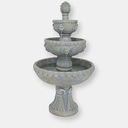 Sunnydaze Decor 4-Tier Lion Head Outdoor Water Fountain Backyard Patio Feature - White