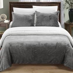 Chic Home Design Ernest 7-Piece Plush Microsuede Sherpa Blanket, Sheet Set - Grey - KING