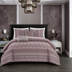 Chic Home Design Addison 5 Piece Comforter Set Jacquard Chevron Geometric Pattern Design Bedding - Purple - KING
