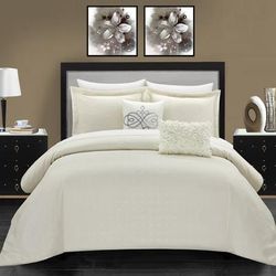 Chic Home Design Ellie 7 Piece Comforter Set Casual Country Chic Pleated Bed In A Bag - White - TWIN XL