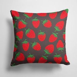 Caroline's Treasures 14 in x 14 in Outdoor Throw PillowStrawberries on Gray Fabric Decorative Pillow - 15 X 15 IN