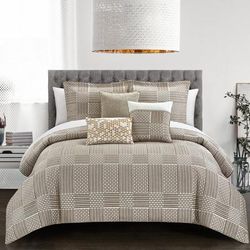 Chic Home Design Jodie 10 Piece Comforter Set Chenille Geometric Pattern Design Bed In A Bag - Brown - QUEEN