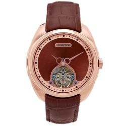 Heritor Watches Roman Semi-Skeleton Leather Band Watch - Brown