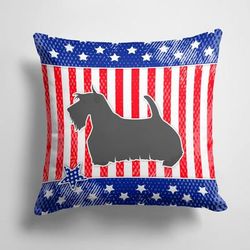 Caroline's Treasures 14 in x 14 in Outdoor Throw PillowUSA Patriotic Scottish Terrier Fabric Decorative Pillow - 15 X 15 IN