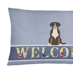 Caroline's Treasures 12 in x 16 in Outdoor Throw Pillow Greater Swiss Mountain Dog Welcome Canvas Fabric Decorative Pillow