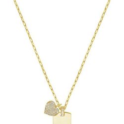 Sterling Forever Sterling Silver Tag & CZ Heart Pendant Necklace - Gold