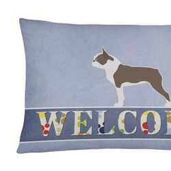 Caroline's Treasures 12 in x 16 in Outdoor Throw Pillow Boston Terrier Welcome Canvas Fabric Decorative Pillow