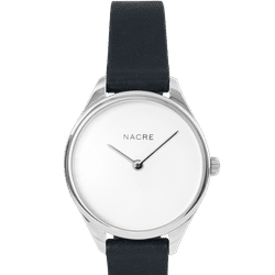 Nacre Mini Lune Watch - Stainless Steel - Navy Leather - Blue