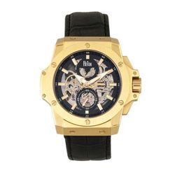 Reign Watches Reign Commodus Automatic Skeleton Leather-Band Watch - Black