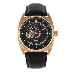 Reign Watches Reign Astro Semi-Skeleton Leather-Band Watch - Black