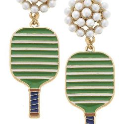 Canvas Style Ellie Pickleball Pearl Cluster Drop Earrings In Green - Green