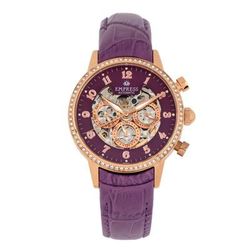 Empress Watches Empress Beatrice Automatic Skeleton Dial Leather-Band Watch w/Day/Date - Purple