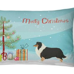 Caroline's Treasures 12 in x 16 in Outdoor Throw Pillow Collie Christmas Tree Canvas Fabric Decorative Pillow