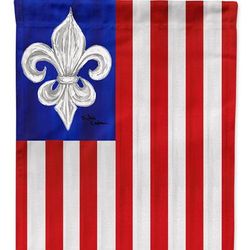 Caroline's Treasures 28 x 40 in. Polyester Patriotic Fleur de lis Flag Canvas House Size 2-Sided Heavyweight