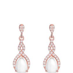 Genevive GENEVIVE Sterling Silver Rose Gold Plated Howlite Drop Earrings - Pink - 23MM