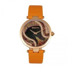 Bertha Watches Trisha Leather-Band Watch With Swarovski Crystals - Orange