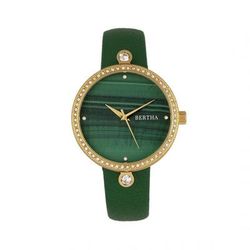 Bertha Watches Bertha Frances Marble Dial Leather-Band Watch - Green