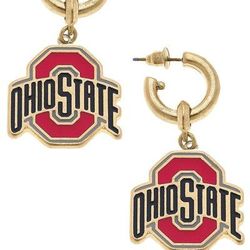 Canvas Style Ohio State Buckeyes Enamel Drop Hoop Earrings - Red