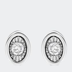 Haus of Brilliance .925 Sterling Silver 1/10 Cttw Miracle-Set Diamond Oval Shape Stud Earrings - White - 16 X 4 X 4