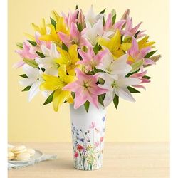 1-800-Flowers Flower Delivery Sweet Spring Lilies For Mother's Day Double Bouquet W/ Floral Meadow Vase