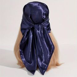 35.4" Solid Color Large Bandana Classic Satin Square Scarf Women Imitation Silk Neckerchief Trend Windproof Shawl Head Wrap Hair Accessories