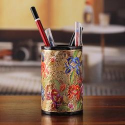 Spring Grandeur,'Hand-Painted Floral Wood and Papier Mache Pen Holder'