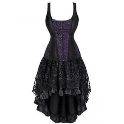 Retrò Vintage Rococò Punk Gotico Corto Mini Vestito Corsetto Overbust Bustino Strega Jacquard Pizzo Senza spalline Costume Per donna Fantasia Stile Steampunk Notte di Valpurga Halloween Carnevale