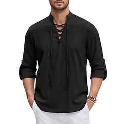 Medievale Rinascimento 17° secolo Lunghezza media Camicia Pirata Cavaliere Vichingo Cavaliere Celtico Pizzo Tinta unita Costume Per uomo Costumi da pirata Fantasia Halloween Mascherata Casual