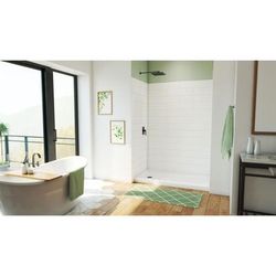 Dreamline DreamLine DreamStone 32 inch D x 60 inch W Left Drain Shower Base and Modern Subway Wall Kit in White BWDS6032SML0001