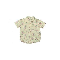 Janie and Jack Short Sleeve Button Down Shirt: Green Floral Motif Tops - Kids Girl's Size 4