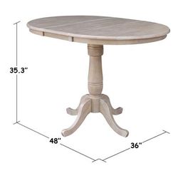 "36" Round Top Pedestal Table With 12" Leaf - 34.9"H - Dining or Counter Height - Whitewood K09-36RXT-6B"