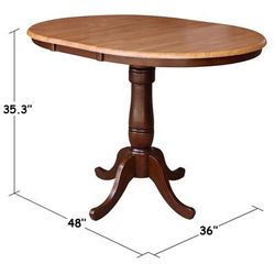 "36" Round Top Pedestal Table With 12" Leaf - 34.9"H - Dining or Counter Height - Whitewood K58-36RXT-6B"