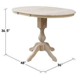 "36" Round Top Pedestal Table With 12" Leaf - 34.9"H - Dining or Counter Height - Whitewood K-36RXT-11P"