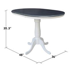 "36" Round Top Pedestal Table With 12" Leaf - Counter Height - White/Heather Gray - Whitewood K05-36RXT-6B"