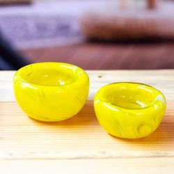 Flavors in Summer,'Handblown Patterned Yellow Recycled Glass Bowls (Set of 2)'