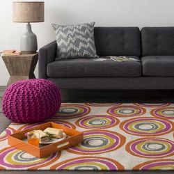Llagostera 14"H x 20"W x 20"D Modern Wool Fuchsia Pouf - Boutique Rugs
