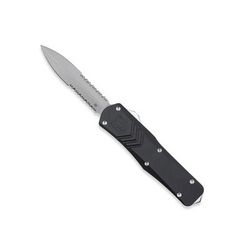CobraTec Knives FS-X Medium Gen II OTF Automatic Folding Knife 3in Stonewashed D2 Steel Blade Dagger 2 Side Serrated Blade Black Handle