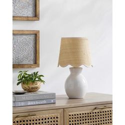 Salgareda 15"H x 8"W x 8"D Cottage White/Beige/Translucent Table Lamp - Boutique Rugs
