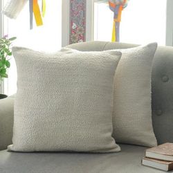 Soft Caress,'Pair of Soft Ivory Viscose and Cotton Blend Cushion Covers'
