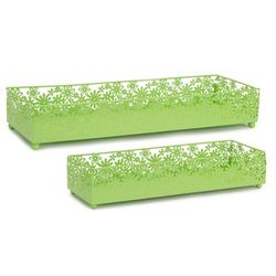 Metal Cut Out Daisy Tray Planter (Set Of 2) by Melrose in Green