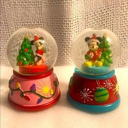 Disney Holiday | Disney Mickey Mouse And Minnie Mouse Musical Christmas Snow Globes Set | Color: Green | Size: Os