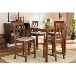 Baxton Studio Reneau Modern Grey Fabric Walnut Brown Finished 5-PC Wood Pub Set - Wholesale Interiors RH316P-Grey/Walnut-5PC Pub Set