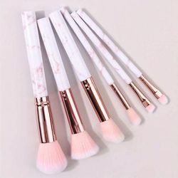 TEMU 6pcs Marble Pattern Makeup Brush Set Face Repair Blush Brush Eye Shadow Brush Multifunctional Makeup Brush